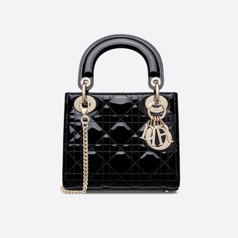 LADY DIOR MINI BLACK PATENT CANNAGE CALFSKIN BAG